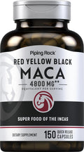 Piping Rock Cápsulas de Raíz de Maca | 150 Comprimidos | Para Hombres y Mujeres | Maca Roja, Amarilla y Negra | Sin OGM, Sin Gluten