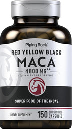 Piping Rock Cápsulas de Raíz de Maca | 150 Comprimidos | Para Hombres y Mujeres | Maca Roja, Amarilla y Negra | Sin OGM, Sin Gluten