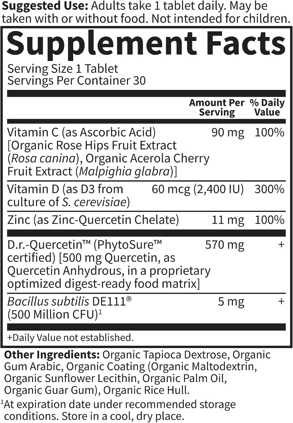 Garden of Life Dr. Formulated Quercetin Immune Daily Vitamin con Vitamina C, D y Probióticos – 30 Comprimidos