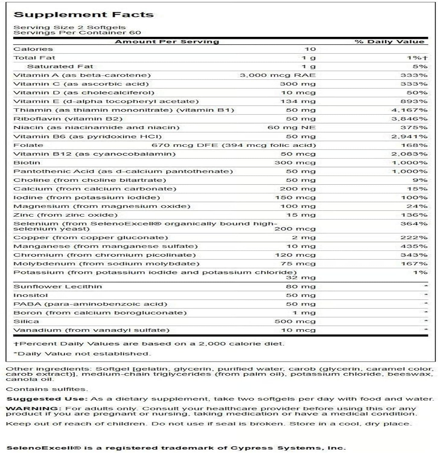 Swanson Multi sin Hierro, Multivitamínico Diario para Adultos, 120 Cápsulas Blandas