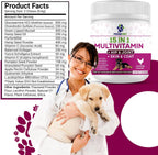 15-en-1 Multivitamínico Posparto para Perros - Recuperación, Articulaciones, Piel y Pelaje - Probióticos para Perras Lactantes - 120 Comprimidos Masticables Sabor Pollo