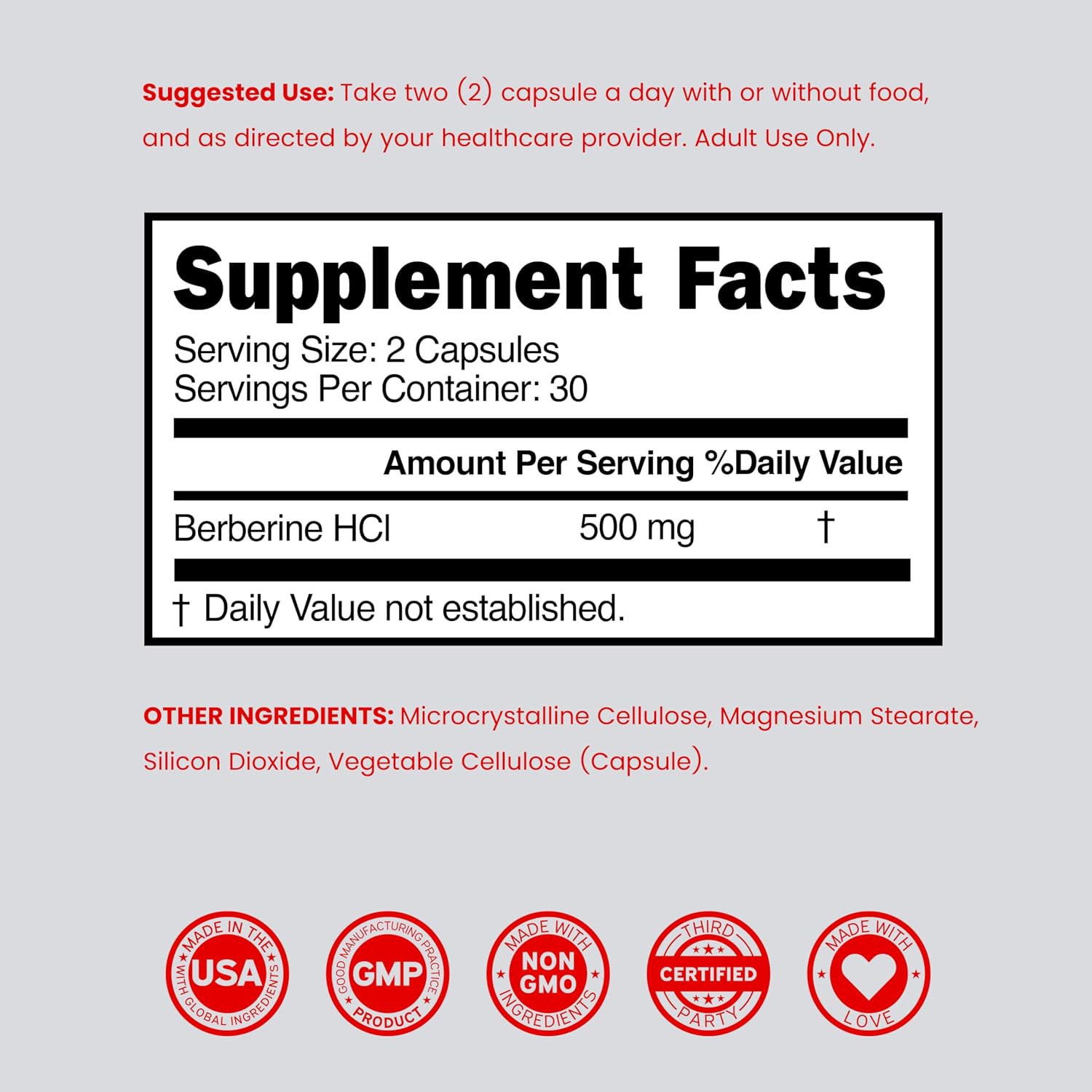 Suplemento de Berberina 500mg por Dosis (60 Cápsulas) - Berberina HCL para la Salud Digestiva