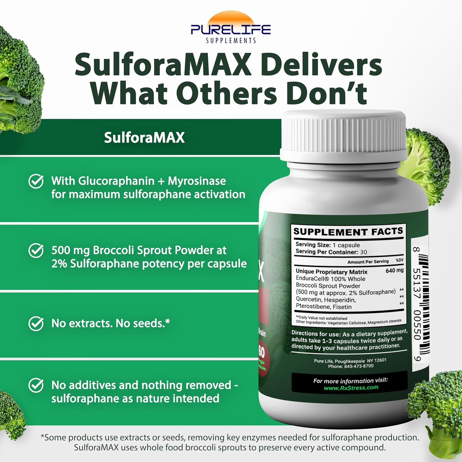 SulforaMAX (30 Cápsulas) - Sulforafano de Brócoli - Apoyo Inmunitario y Celular - Vegano, No OGM