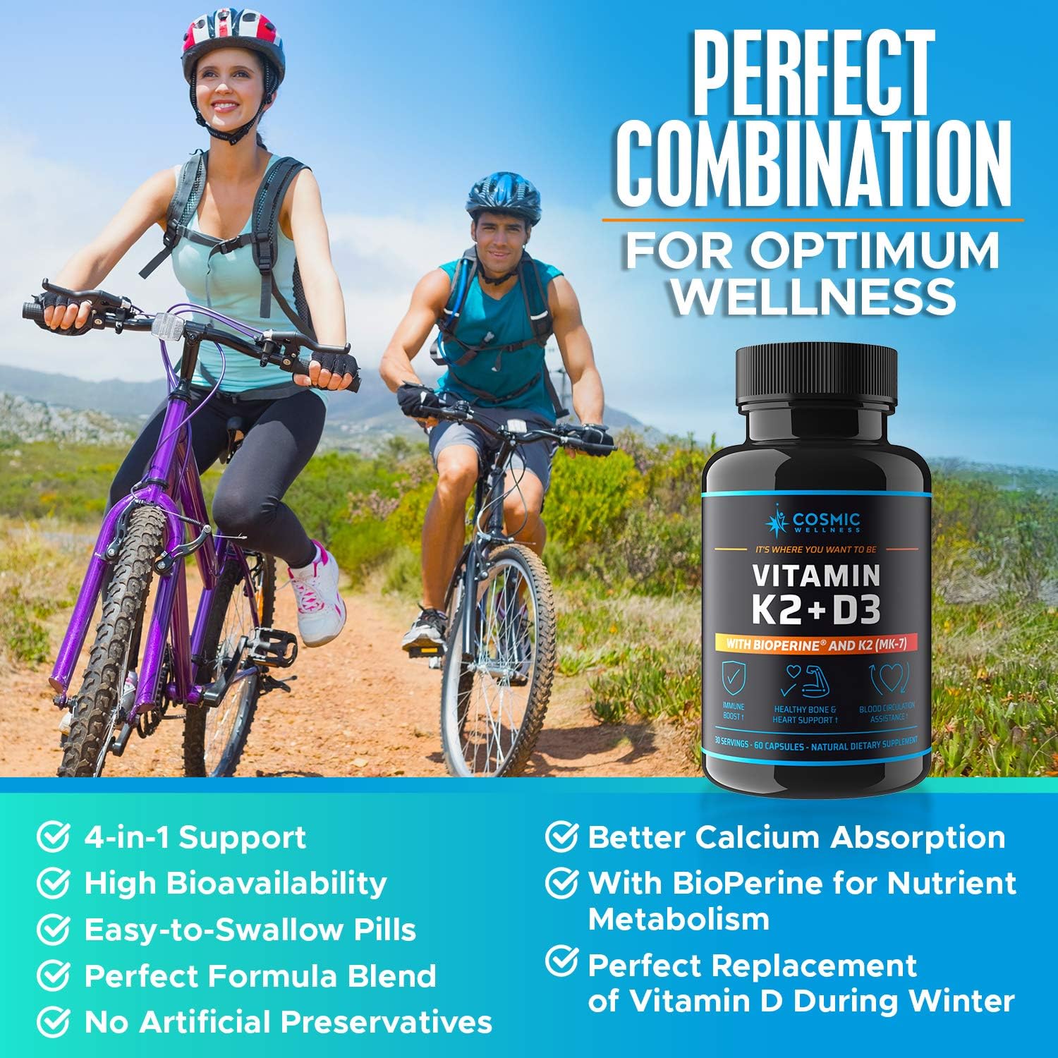 COSMIC WELLNESS Vitamina D3+K2 5000 UI con Bioperina