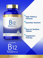 Carlyle Vitamina B12 1000 mcg - 400 Comprimidos Vegetarianos