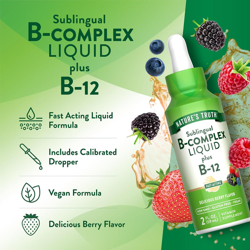 Nature's Truth Complejo B Sublingual con B12 - 59 ml - Sabor a Bayas