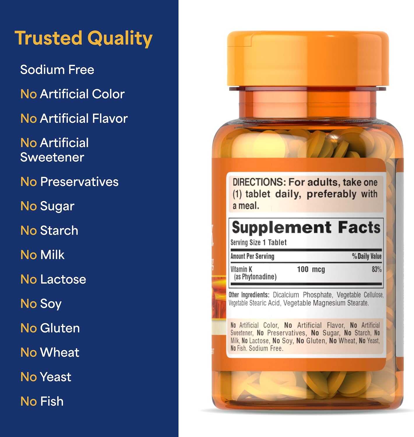 Puritan's Pride Vitamina K Premium 100 mcg, 100 Comprimidos