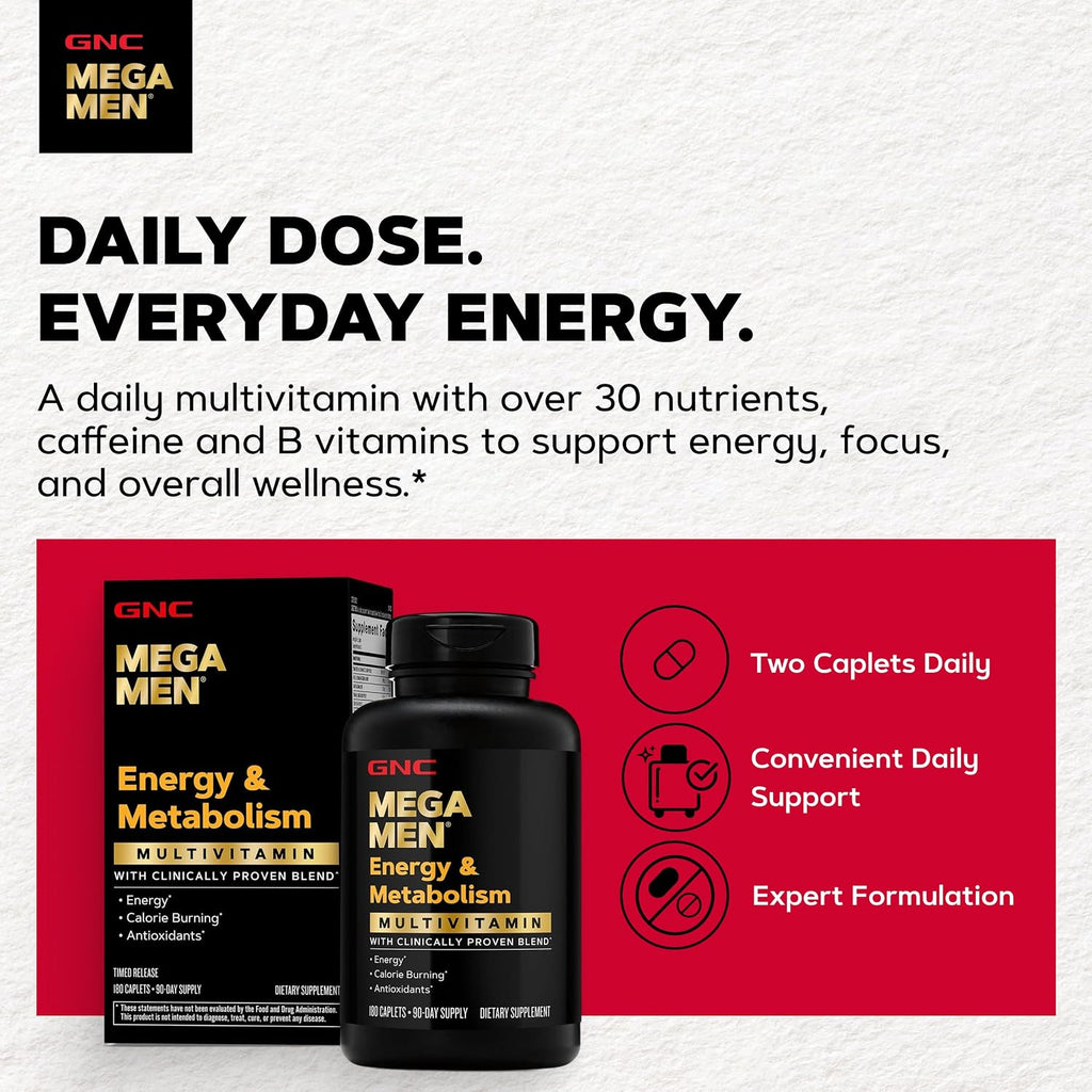 GNC Mega Men Energy & Metabolism Multivitamínico para Hombres - 180 Comprimidos