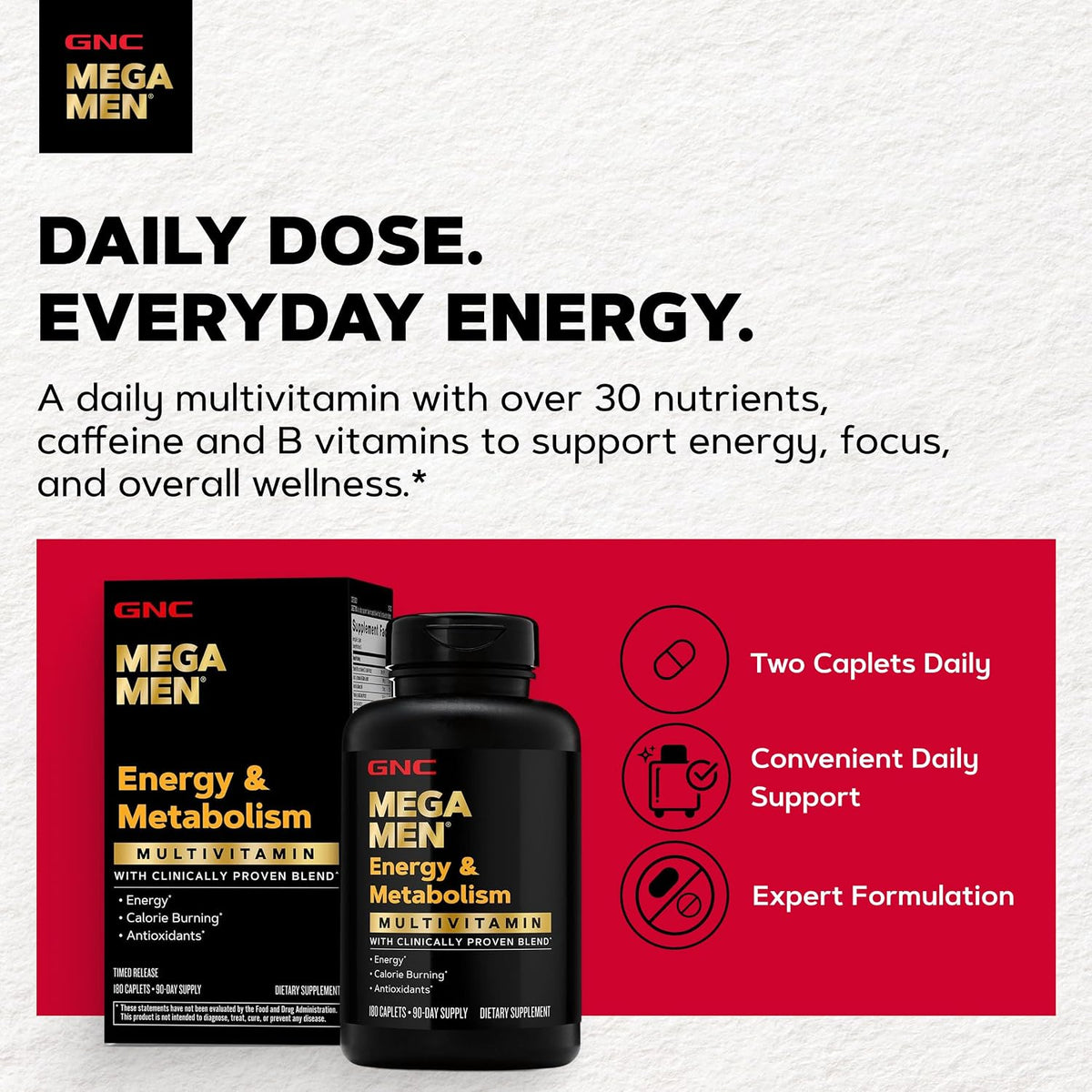 GNC Mega Men Energy & Metabolism Multivitamínico para Hombres - 180 Comprimidos – Image 3