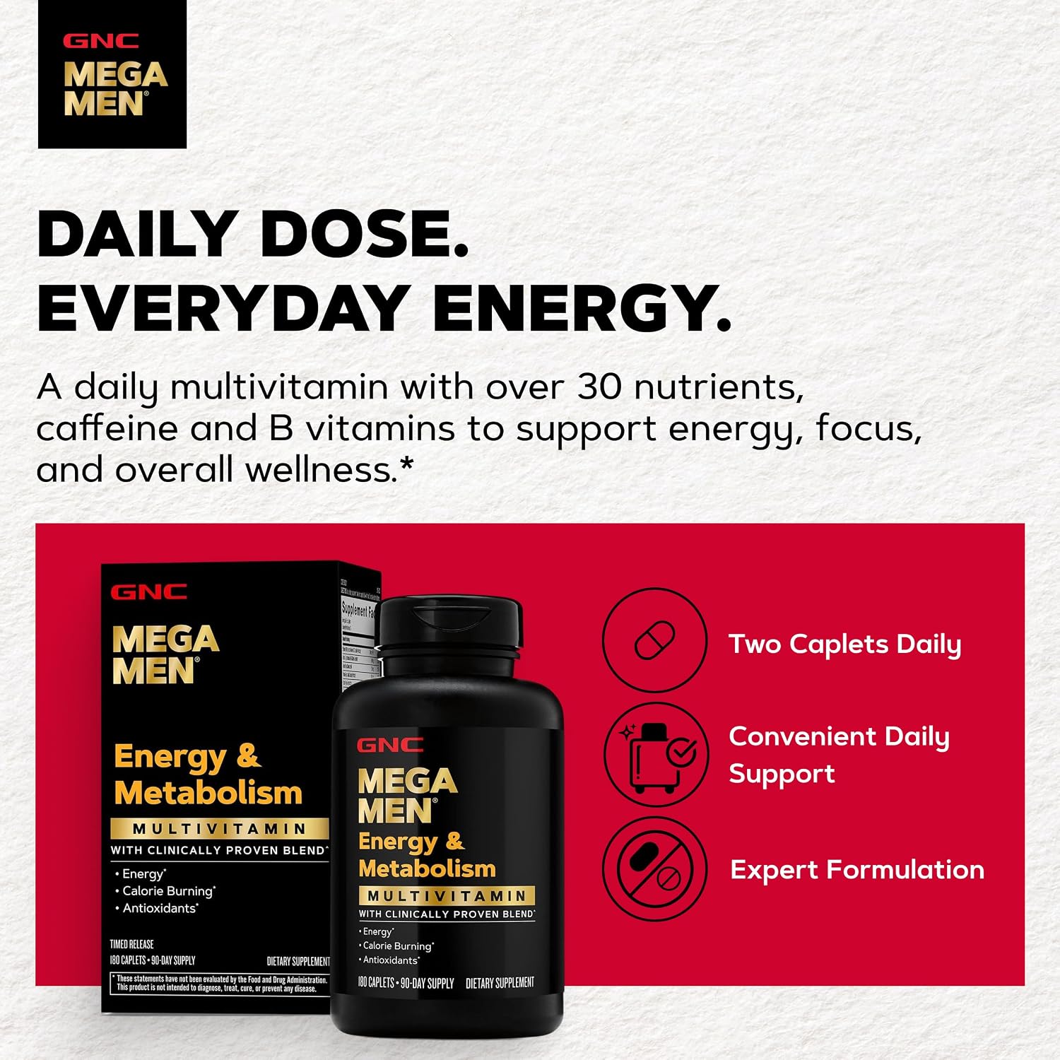 GNC Mega Men Energy & Metabolism Multivitamínico para Hombres - 180 Comprimidos
