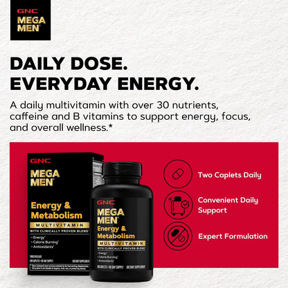 GNC Mega Men Energy & Metabolism Multivitamínico para Hombres - 180 Comprimidos – Image 3