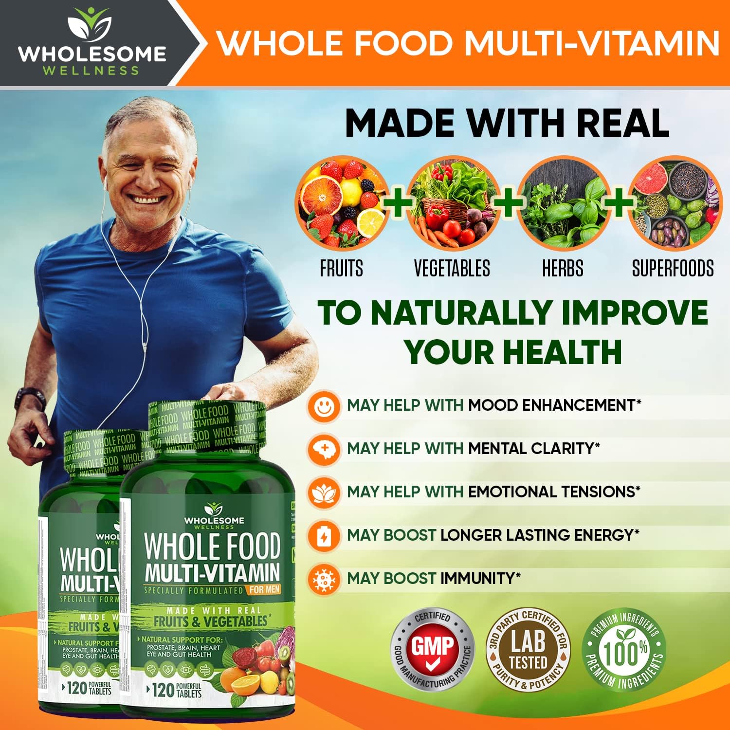 Wholesome Wellness Multivitamínico Completo para Hombres - 120 Comprimidos