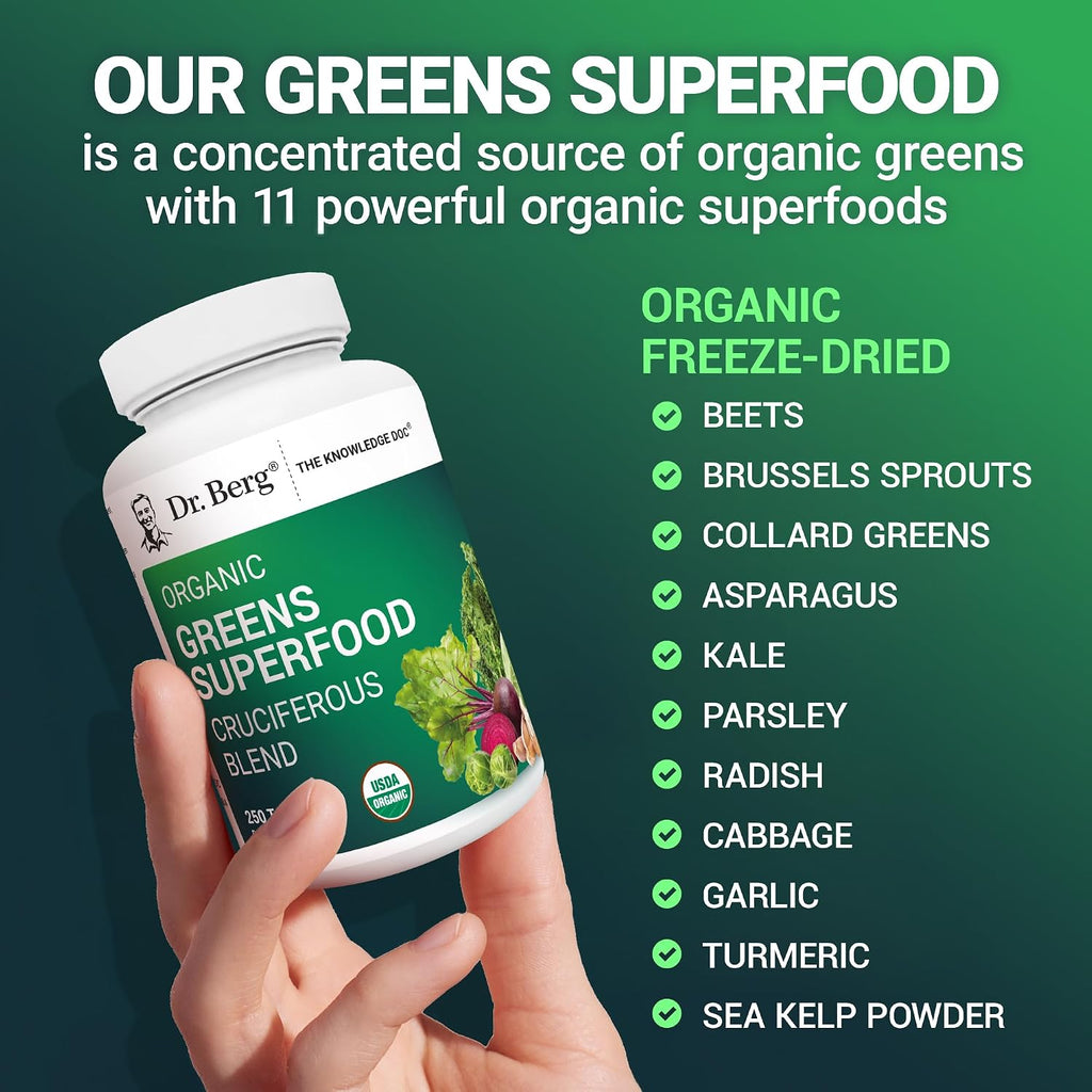 Dr. Berg's Greens Superfood Cruciferous Vegetable Tablets - 250 Comprimidos