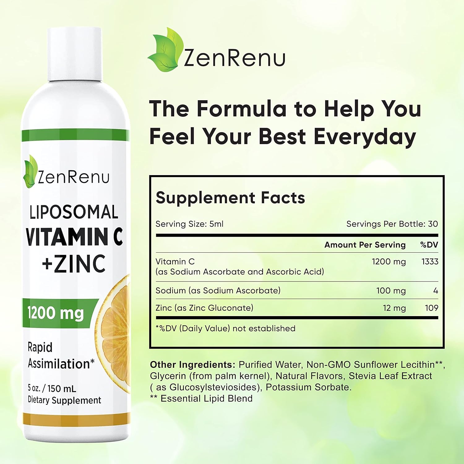 Zenrenu Bebida Liposomal de Vitamina C y Zinc (150 ml)