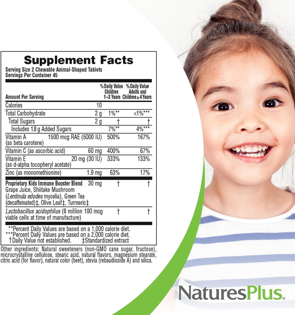 NaturesPlus Animal Parade Immune Booster – 90 Chewable Tablets Tropical Flavor – Children's Immune Support
