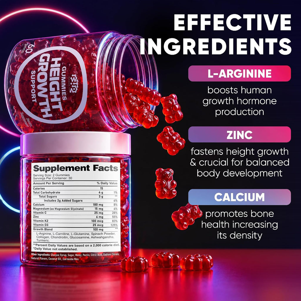 BIOTEQUELAB Gominolas de Crecimiento - Multivitamínico con Calcio, Magnesio, Zinc y Ashwagandha