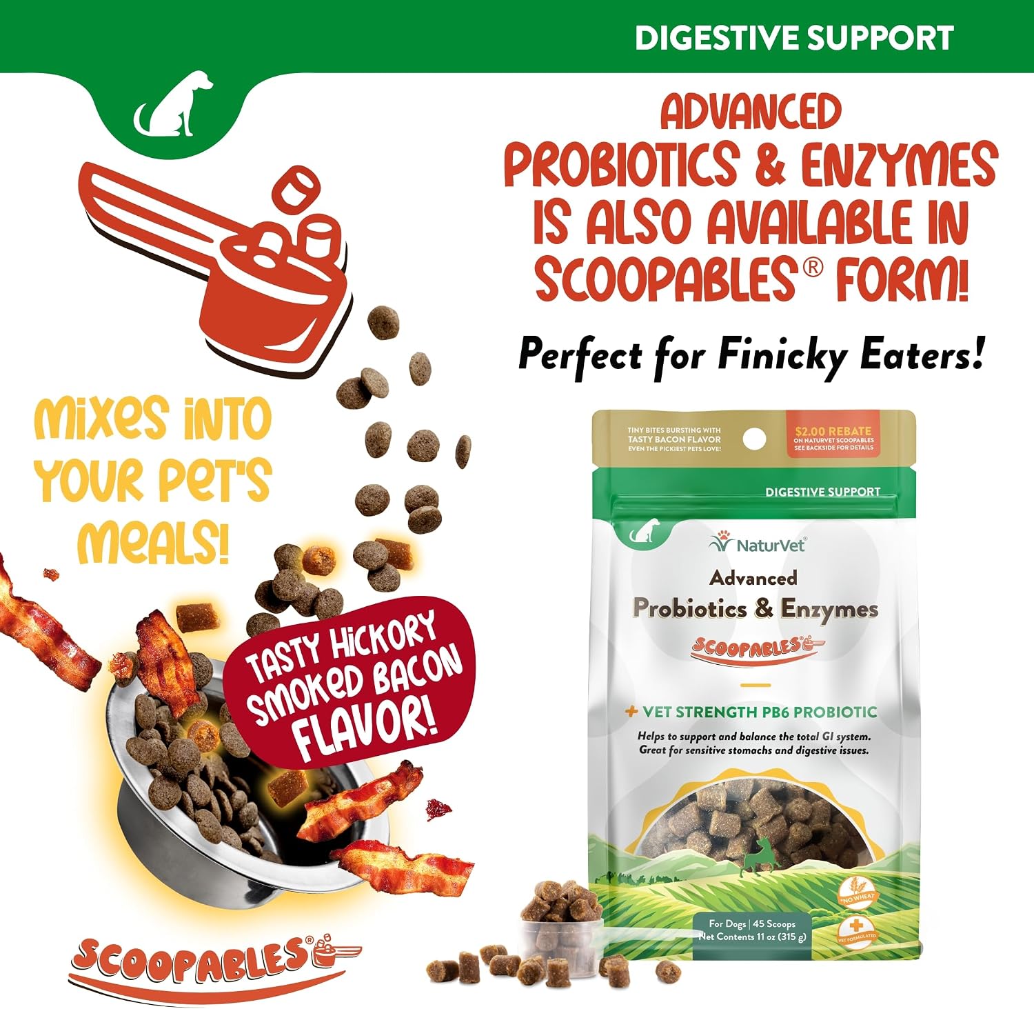 NaturVet Probióticos y Enzimas Avanzados PB6 - Masticables Blandos para Perros - Sabor Bacon Ahumado - 70 Unidades