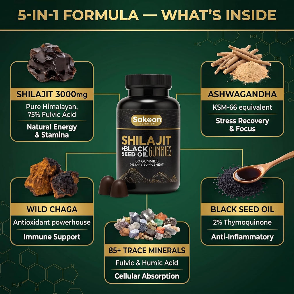 Pure Shilajit Gummies con Aceite de Semilla Negra – Alta Potencia – 60 Gomitas