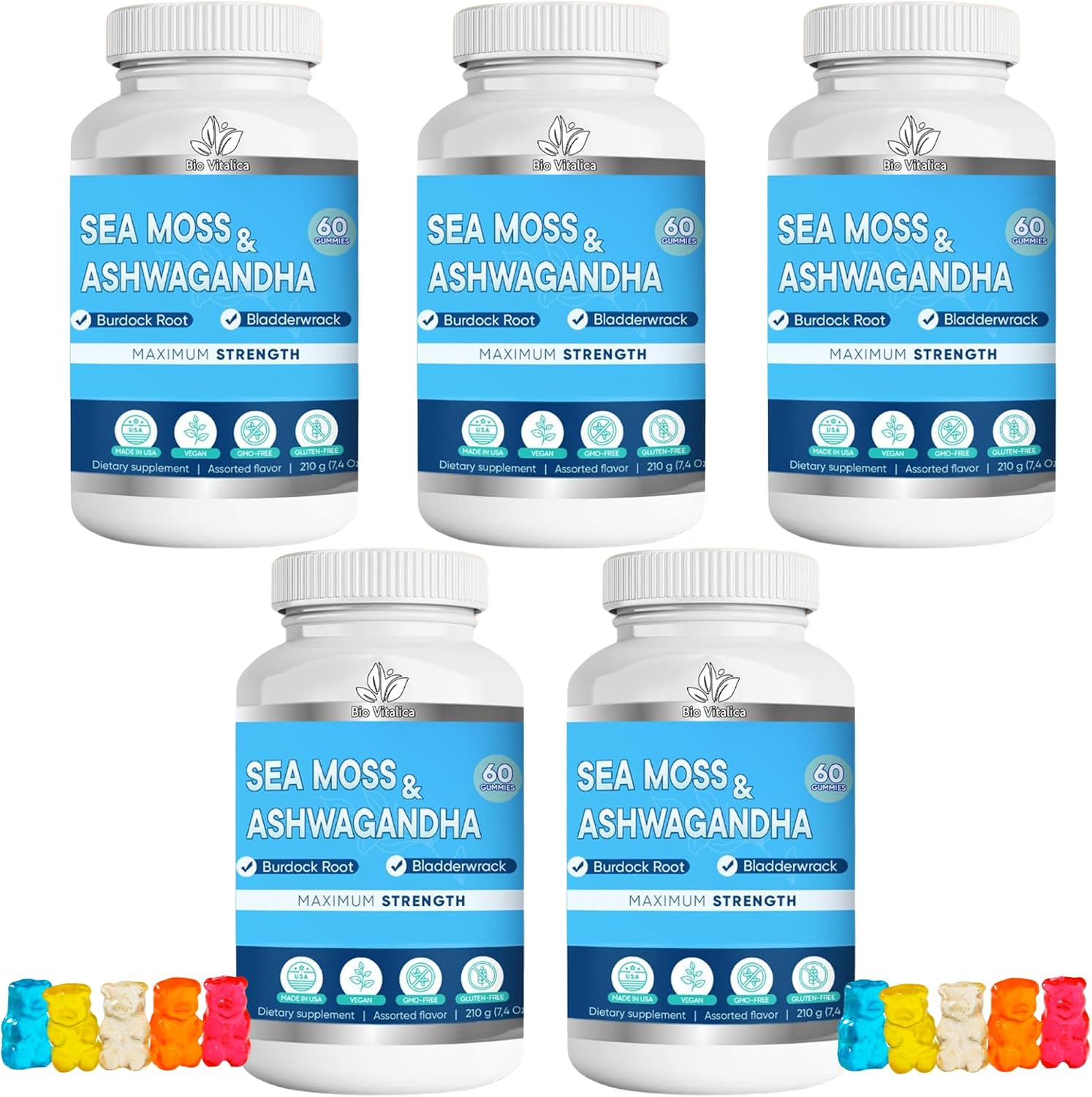 BIO VITALICA Gomitas de Sea Moss y Ashwagandha - Orgánicas con Bardana y Bladderwrack - 2 Paquetes (120 gominolas)