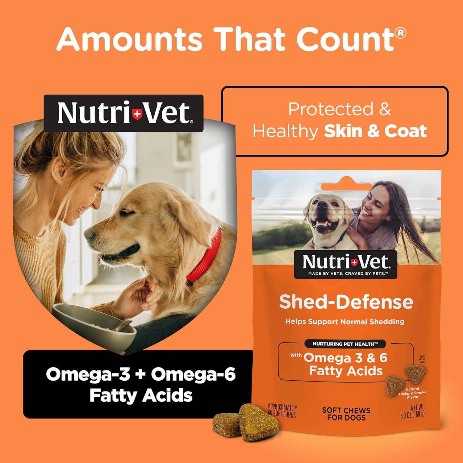 Nutri-Vet Shed Defense Snacks Blandos para Perros - Suplemento para Piel y Pelaje con Omega 3 de Aceite de Pescado, 60 Snacks