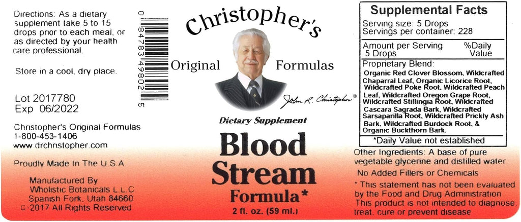Fórmula para el Torrente Sanguíneo Dr. Christopher, Extracto de Hierbas en Glicerina, 2 oz