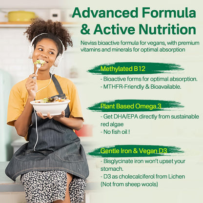 NEVISS Multivitamínico Vegano para Mujeres y Hombres - 60 Gominolas Sin Azúcar con B12, D3+K2, Omega-3, Hierro, Colina, Zinc – Image 4