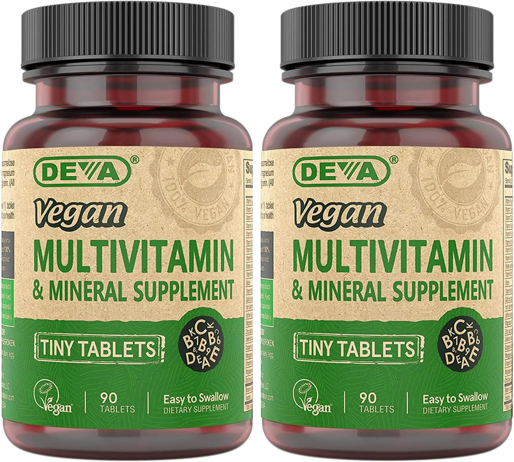 DEVA Mini Comprimidos Multivitamínico Vegano para Hombres y Mujeres (2 Paquetes, 90 Comprimidos cada uno) con Hierro, Vitamina C, E, Complejo B y Zinc