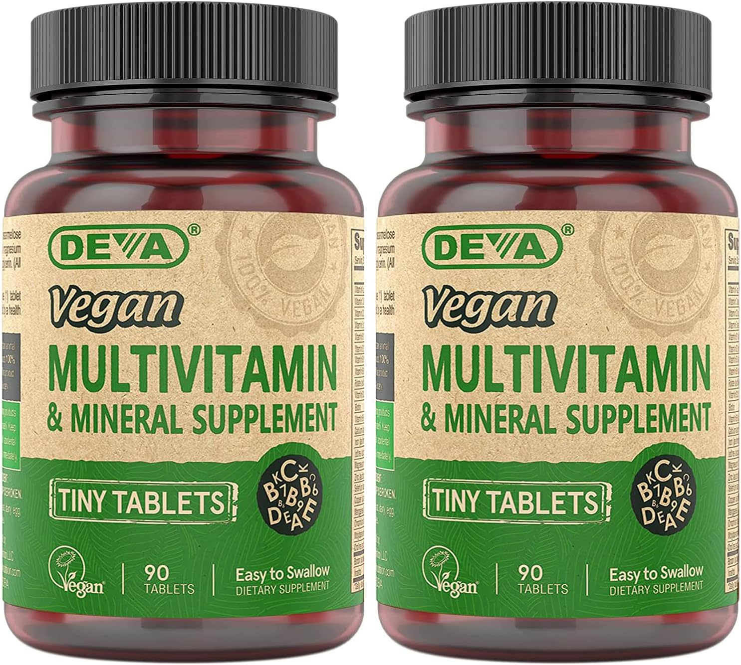 DEVA Mini Comprimidos Multivitamínico Vegano para Hombres y Mujeres (2 Paquetes, 90 Comprimidos cada uno) con Hierro, Vitamina C, E, Complejo B y Zinc
