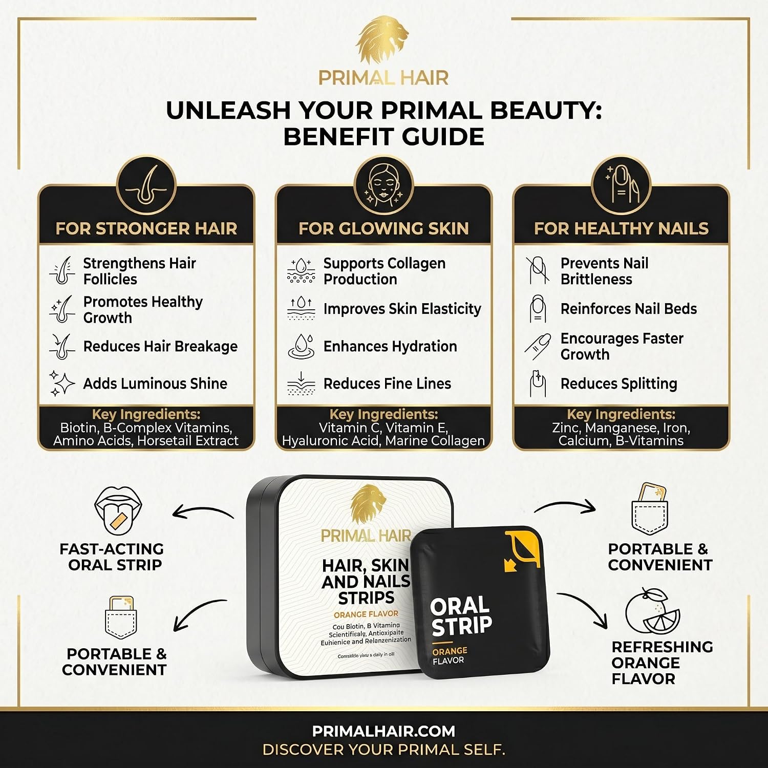 Primal Hair Biotina 5000mcg Tiras Orales Sublinguales – 30 Unidades