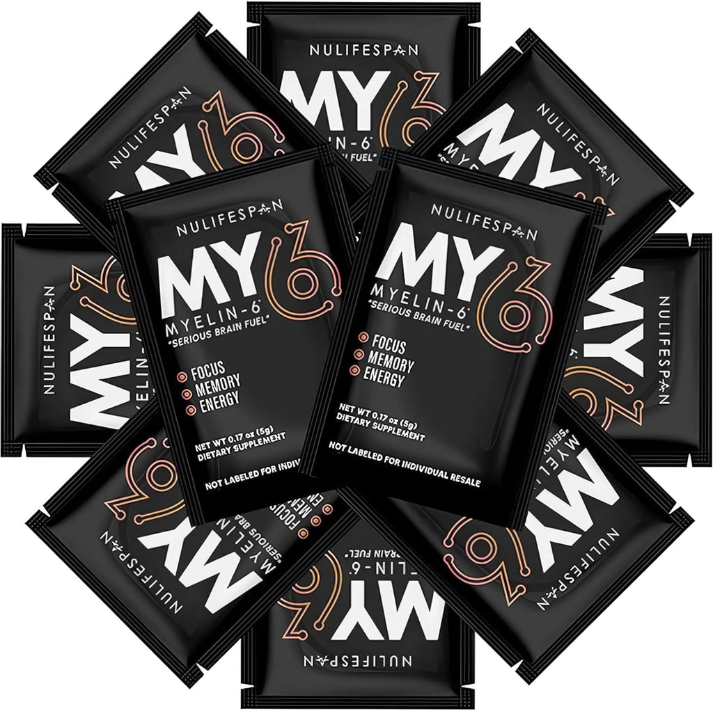 Myelin-6, Pack de Muestras, 5 Sobres Individuales, Suplemento de Concentración y Salud Cerebral con AlphaSize, Sabor Naranja Mandarina, Sin Gluten, No-GMO
