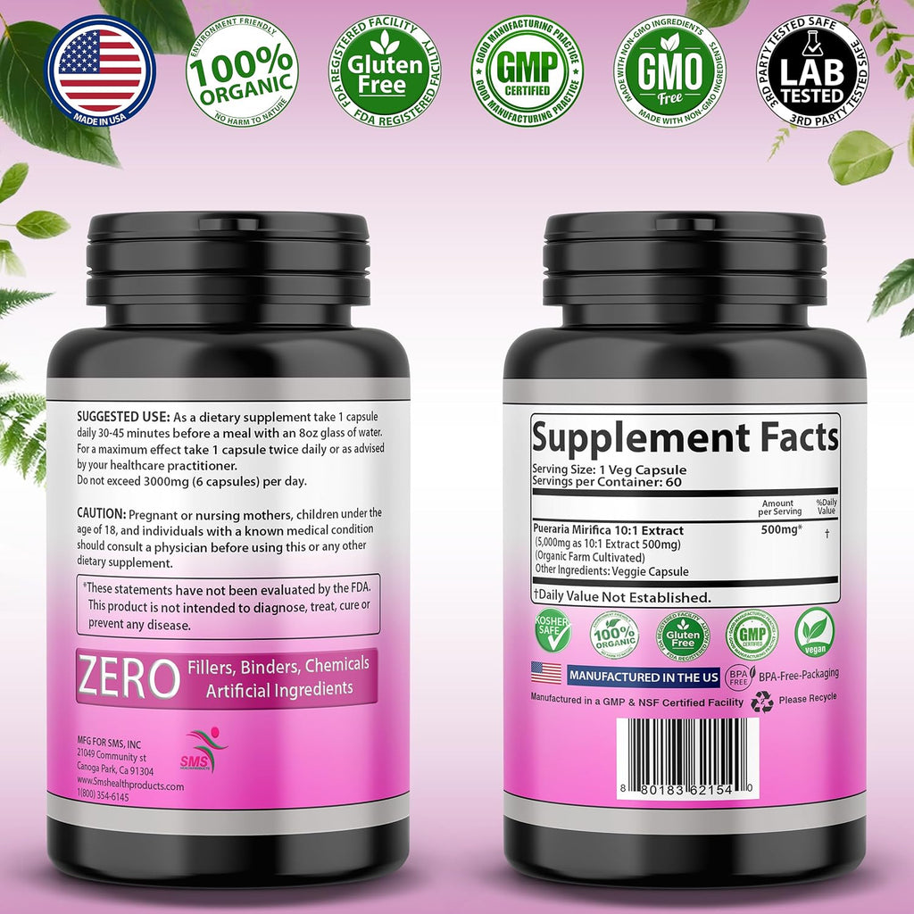 Pueraria Mirifica 500mg Root Extract - Suplemento Herbal para el Bienestar Femenino, 60 Cápsulas Veganas
