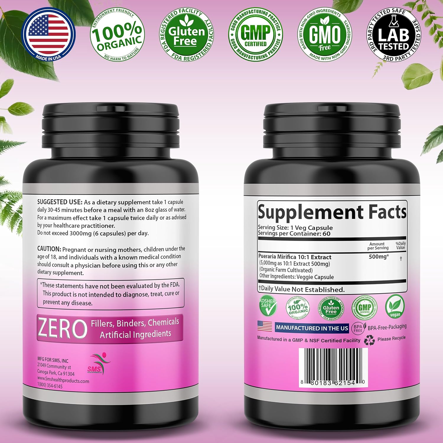 Pueraria Mirifica 500mg Root Extract - Suplemento Herbal para el Bienestar Femenino, 60 Cápsulas Veganas