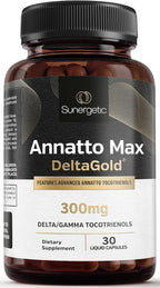 Sunergetic Premium Annatto Tocotrienol – Vitamina E 300 mg – DeltaGold – 30 Cápsulas Líquidas