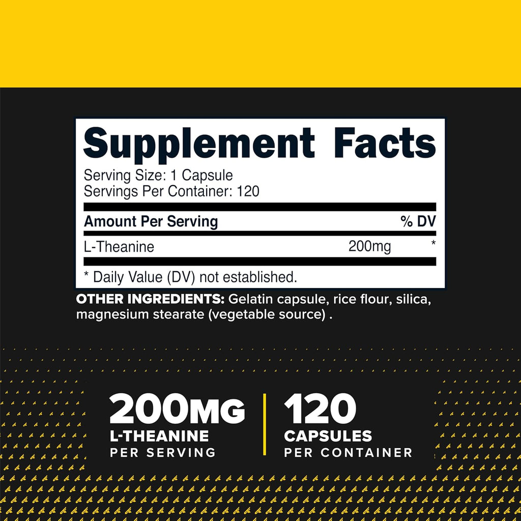 Primaforce L-Teanina Cápsulas (120 Cápsulas, 200mg de L-Teanina por Porción) - Suplemento de Aminoácido Teanina