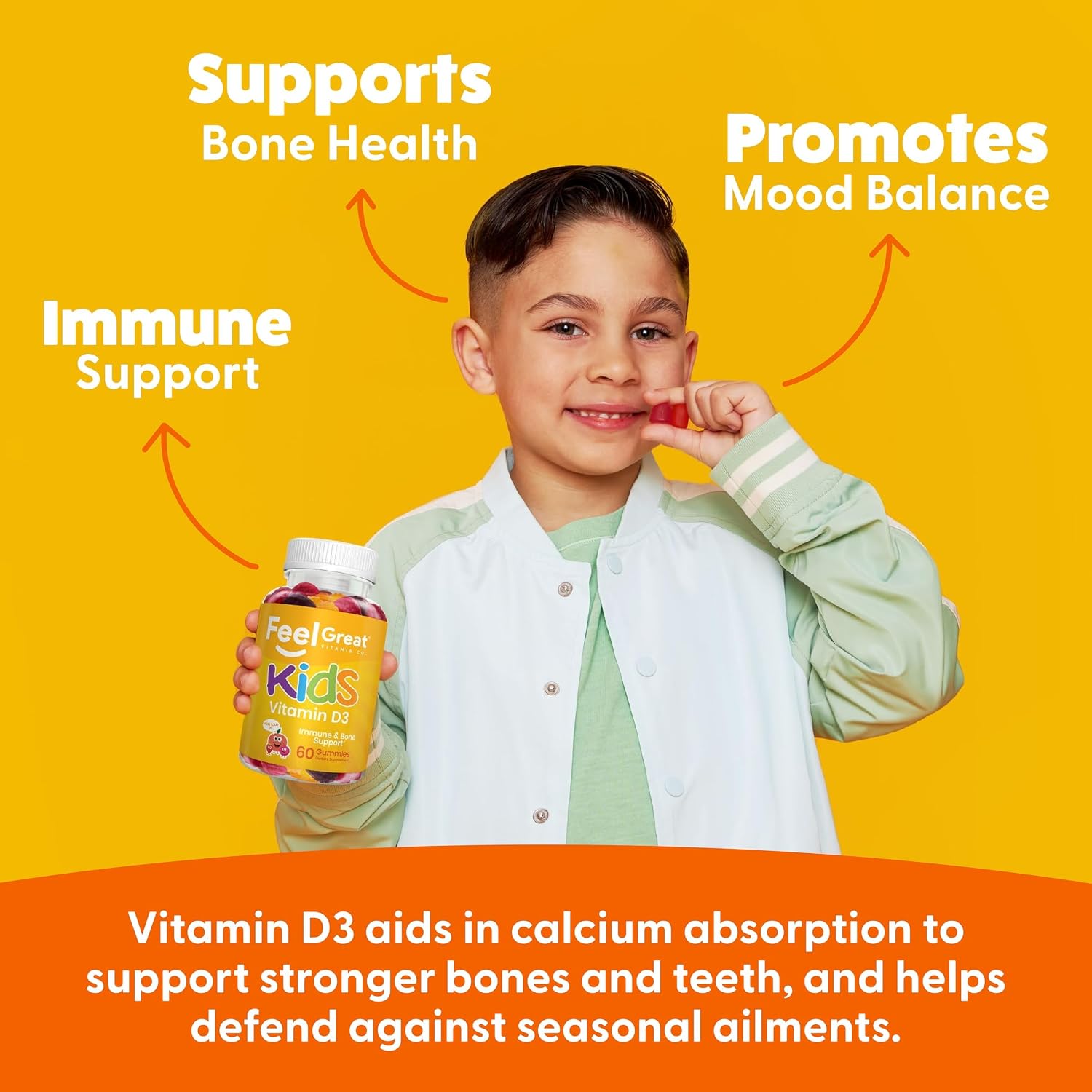 Feel Great Kids Vitamina D3 1000 UI – Gominolas de vitamina D para niños