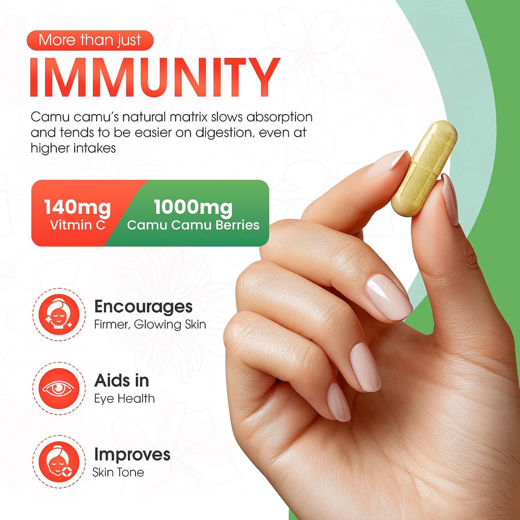 Vitamina C Orgánica de Camu Camu - 1000mg por Ración - 120 Cápsulas