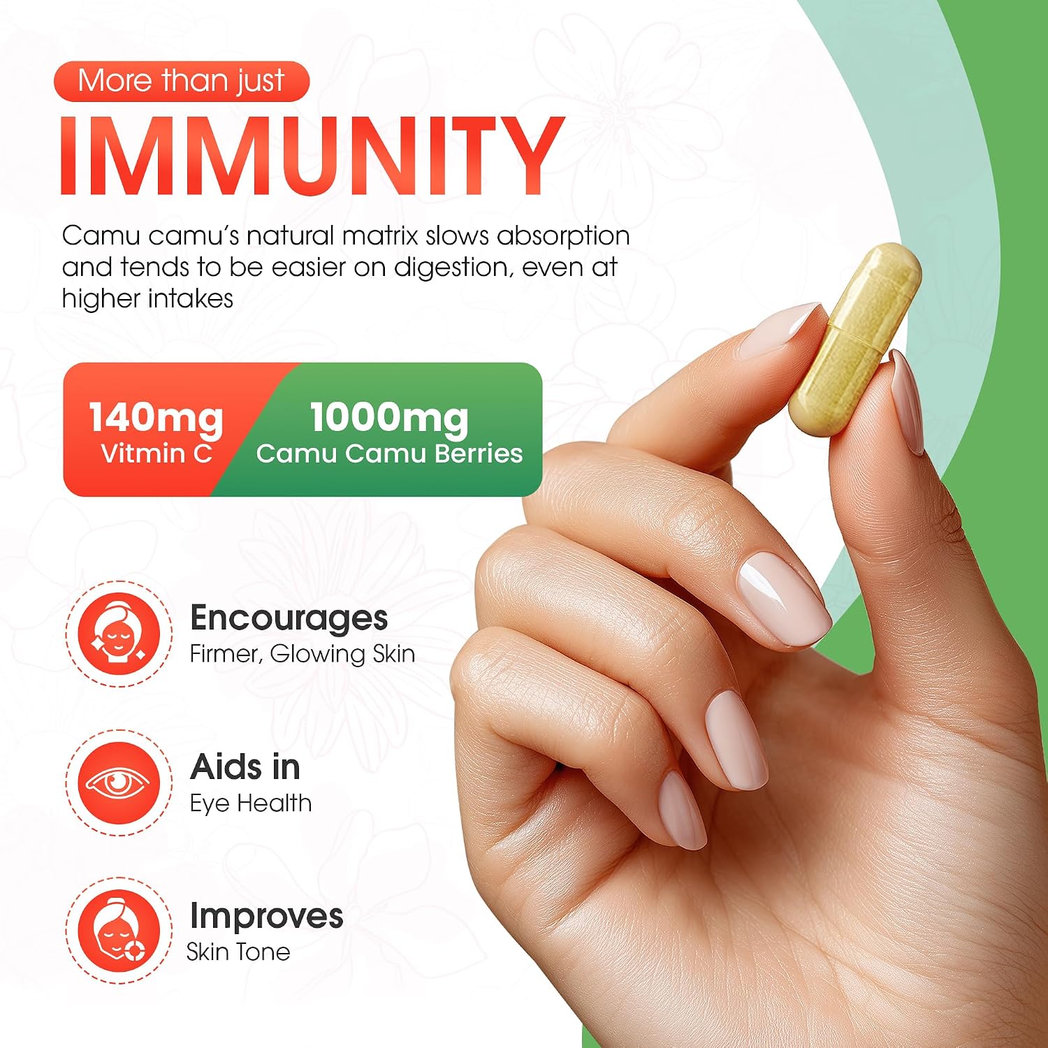 Vitamina C Orgánica de Camu Camu - 1000mg por Ración - 120 Cápsulas