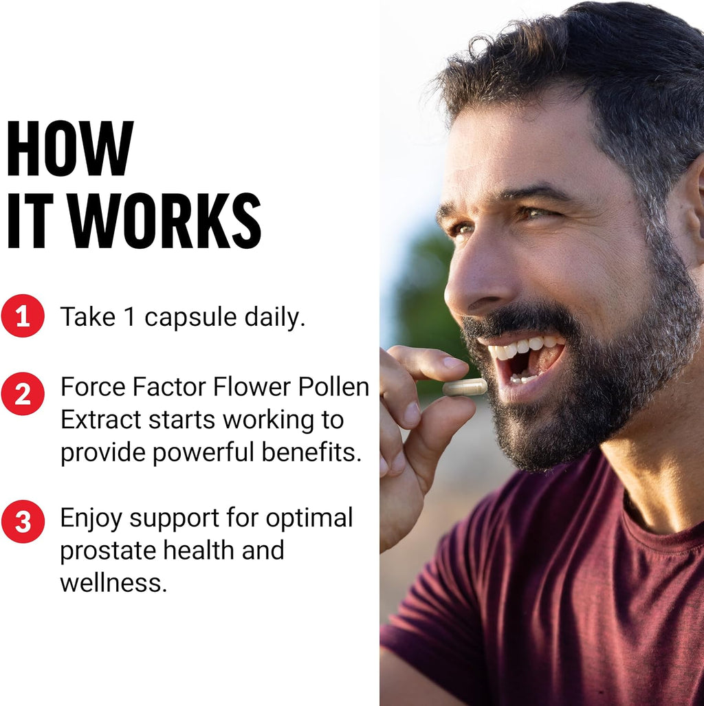 Force Factor Polen de Flores para la Próstata - Suplemento para la Salud Masculina, 500 mg, 60 Cápsulas Veganas