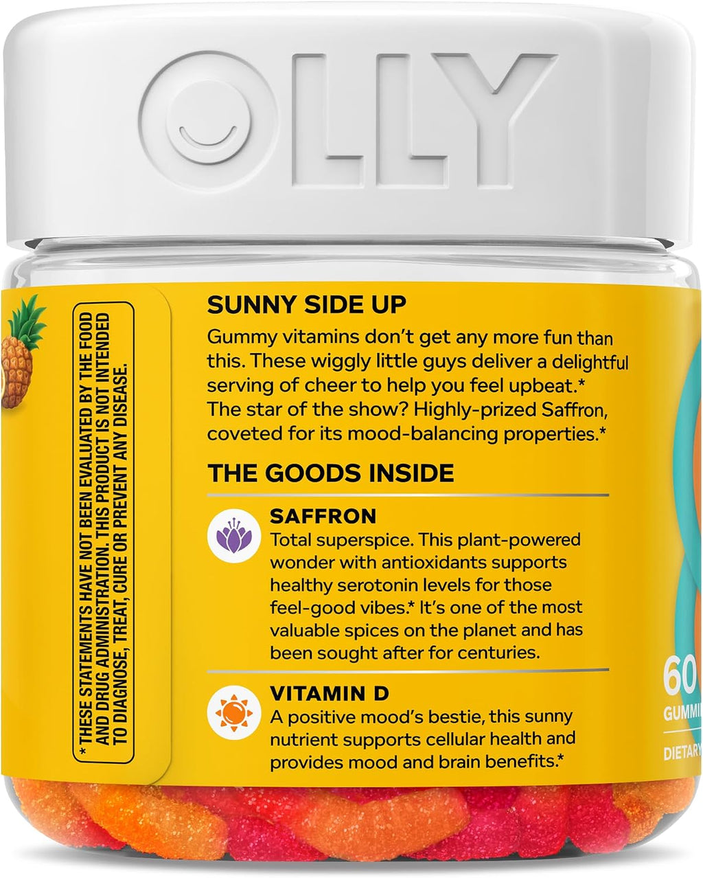 OLLY Hello Happy Gummy Worms - Gomitas de Apoyo al Ánimo con Extracto de Azafrán y Vitamina D, Sabor Tropical Zing, 60 unidades