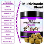 15-in-1 Multivitamínico para Perros con Glucosamina y Probióticos - Masticables Naturales Sabor Pato, 150 Piezas