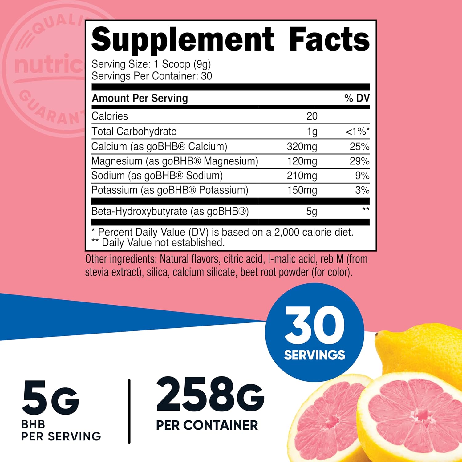 Nutricost Sales BHB Mezcla para Bebida (30 Raciones, Sabor Fresa Limonada, 5g BHB por Ración) - 0g Azúcares, Producto Vegetariano