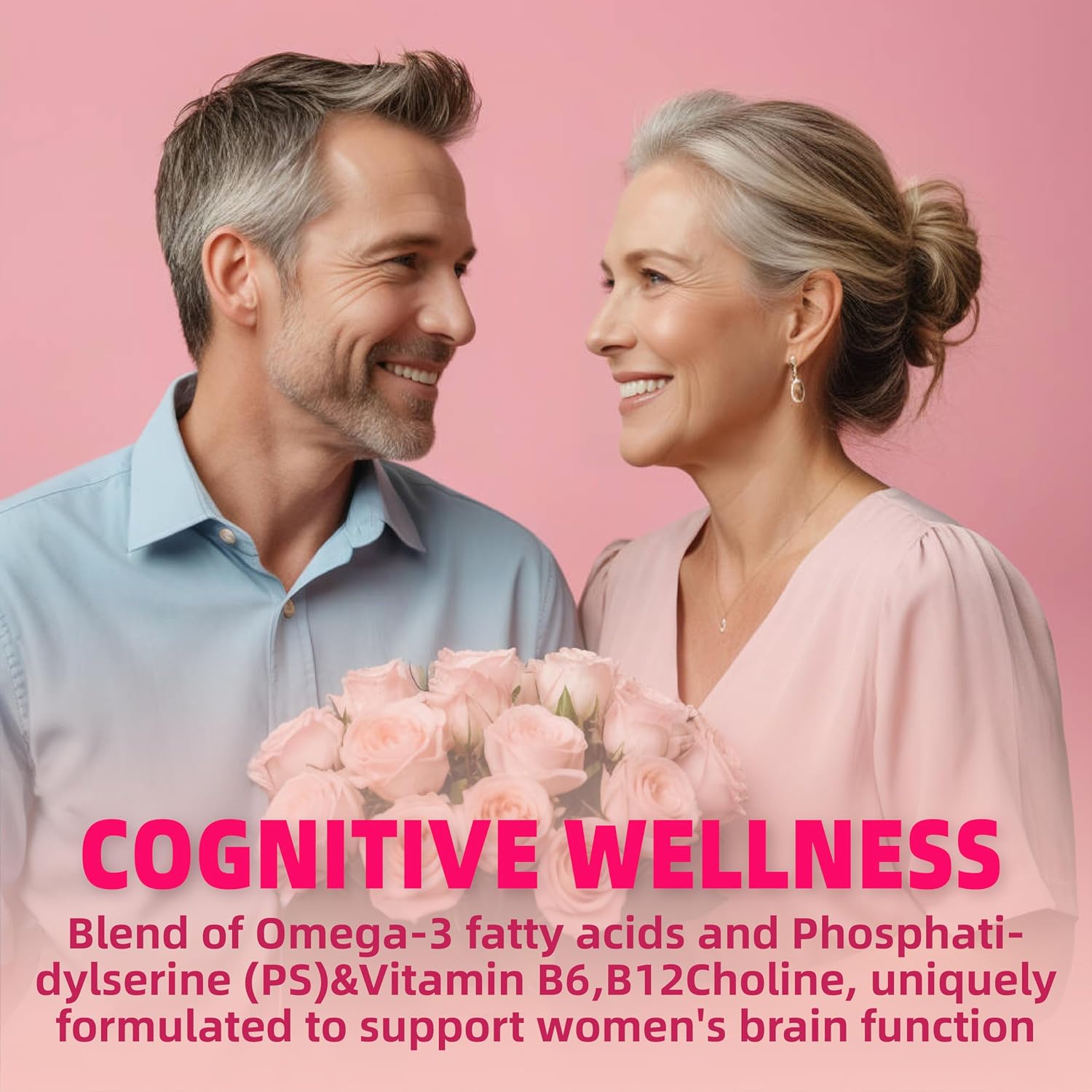Multivitamínico en Gominolas para Mujeres 40+ con Omega-3, Niacinamida, Complejo B, Luteína, Hierro, Colina, Fosfatidilserina, Vitamina D3 - Vegano, Sin Azúcar, 120 Gominolas