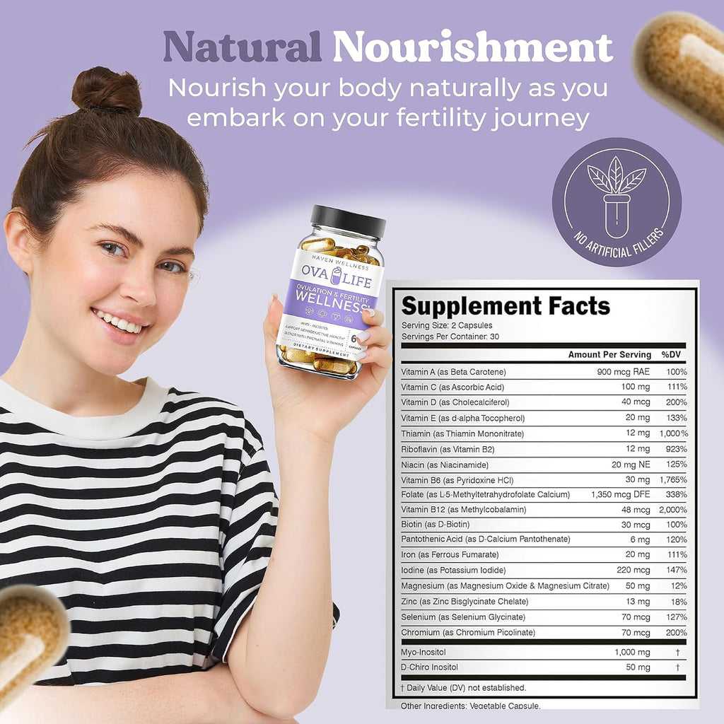 Ovalife Suplemento de Fertilidad para Mujeres - Equilibrio Hormonal y Apoyo Ovárico - 60 Cápsulas - Vitaminas con Folato para la Concepción y Ovulación - 22 Nutrientes Clave