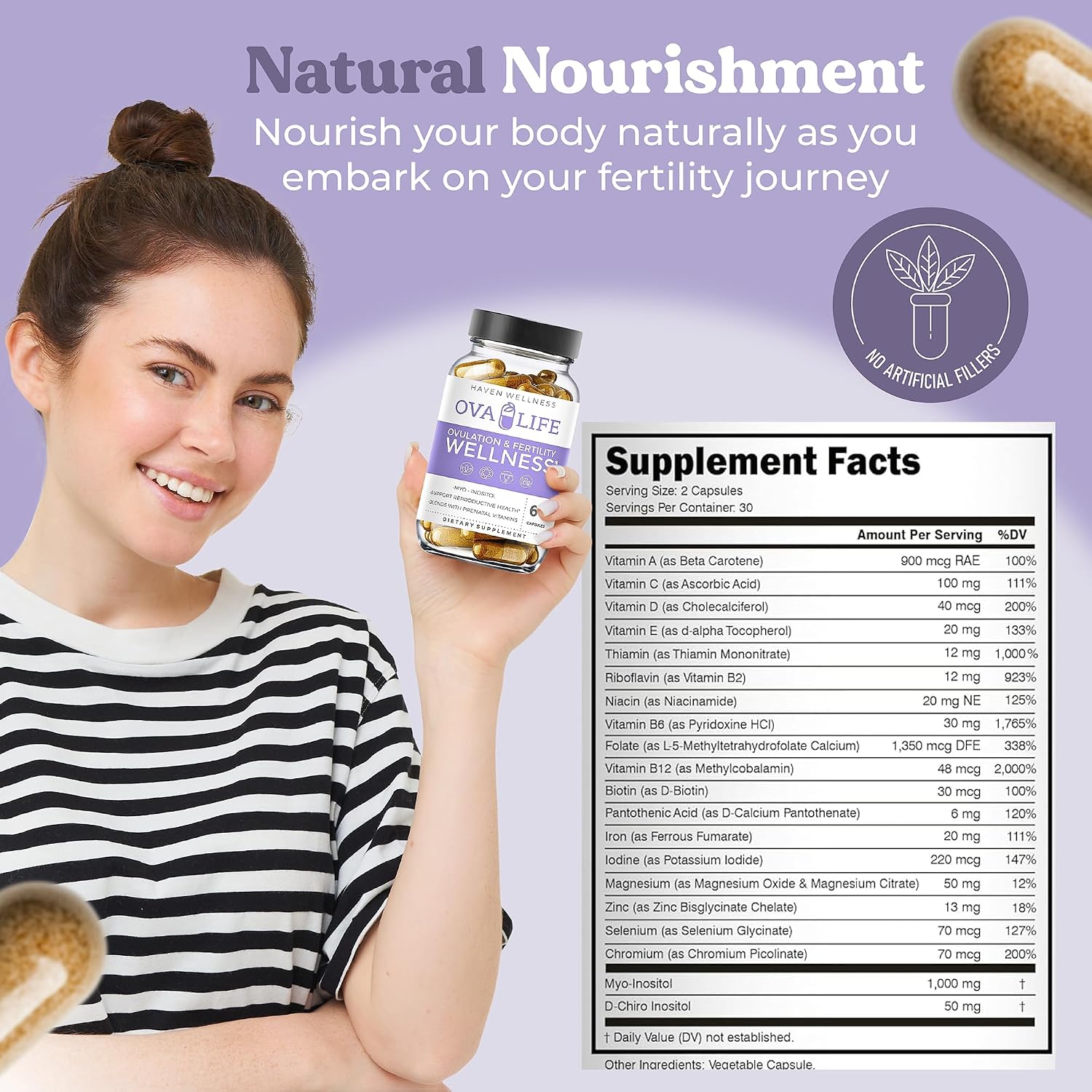 Ovalife Suplemento de Fertilidad para Mujeres - Equilibrio Hormonal y Apoyo Ovárico - 60 Cápsulas - Vitaminas con Folato para la Concepción y Ovulación - 22 Nutrientes Clave