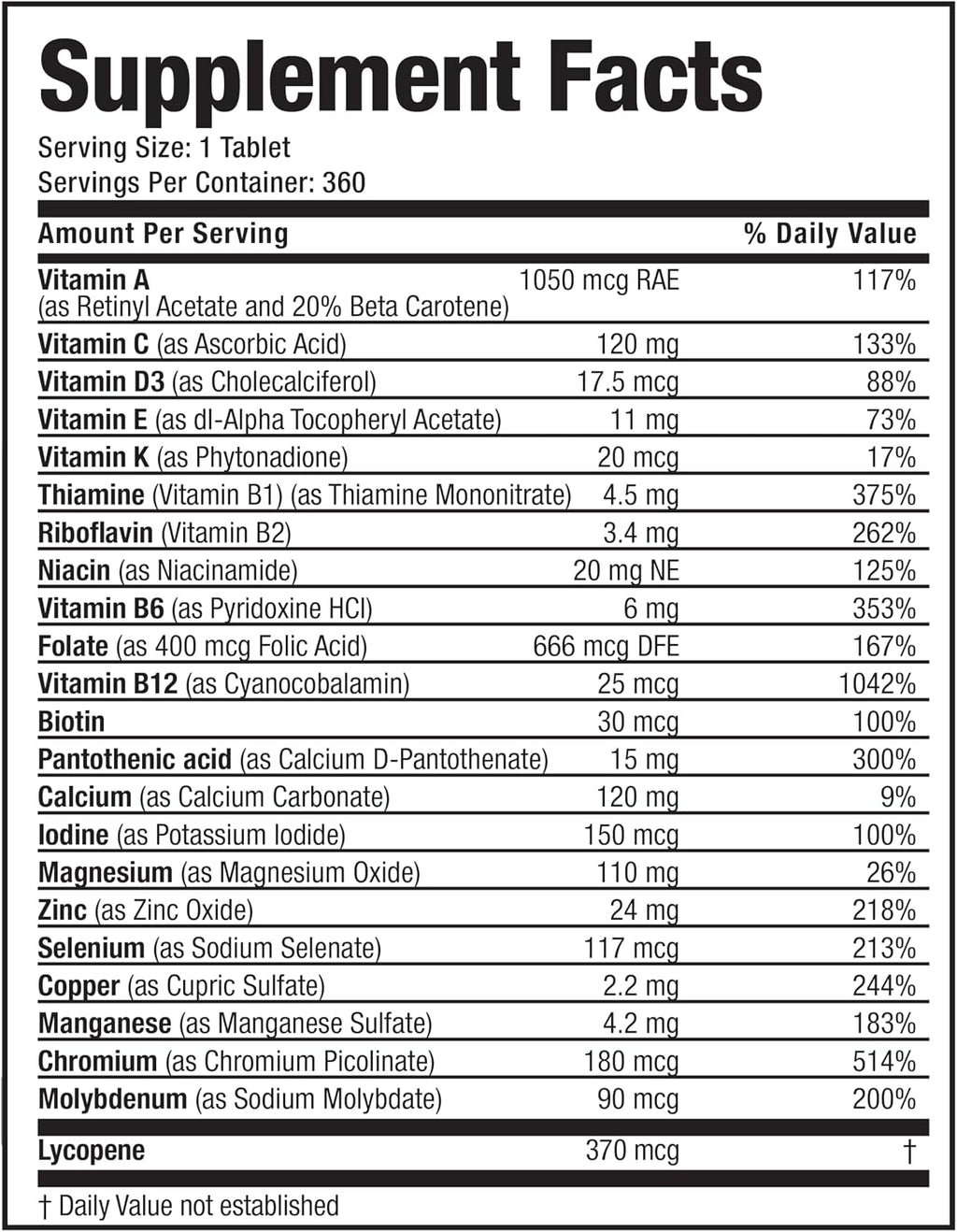 Bronson ONE Daily Multivitamínico Completo para Hombres 50+, 360 Comprimidos