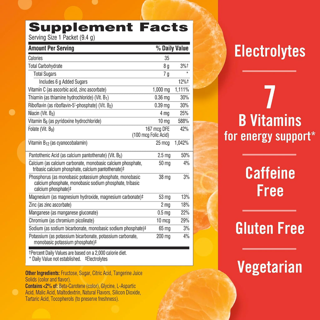 Emergen-C 1000mg Vitamina C en Polvo con Antioxidantes y Vitaminas B, Sabor Mandarina - 60 Sobres