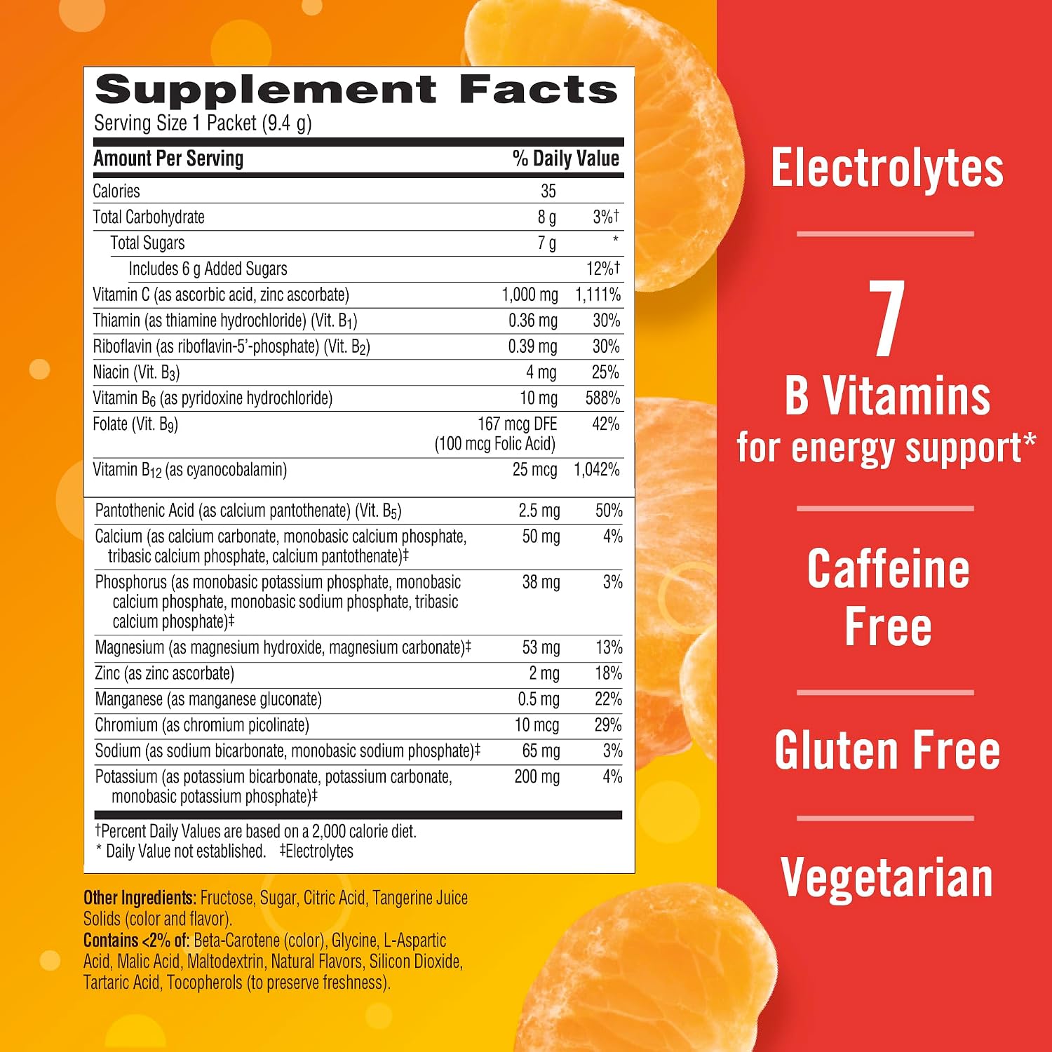 Emergen-C 1000mg Vitamina C en Polvo con Antioxidantes y Vitaminas B, Sabor Mandarina - 60 Sobres