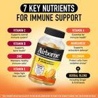 Airborne Immune Support Gummies, Orange Flavor, 63 Count – 750 mg Vitamin C + Vitamins A, D & E + Zinc, Selenium & Manganese | Herbal Blend | Natural Flavor