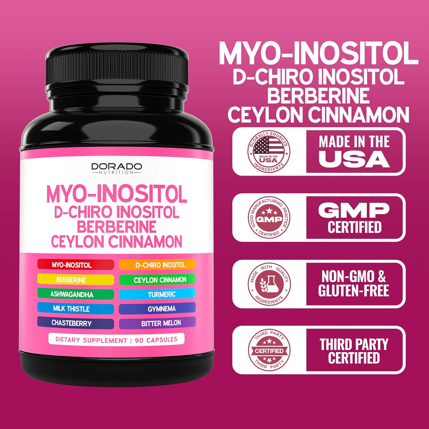Myo-Inositol & D-Chiro Inositol - 40:1 Ratio - 90 Cápsulas | Dorado Nutrition