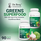 Dr. Berg's Greens Superfood - Comprimidos de Vegetales Crucíferos con 11 Fitonutrientes Orgánicos - 90 Comprimidos